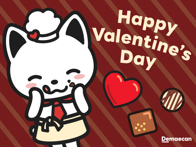 demaecan's tweet photo. 明日はバレンタインデーなのに、まだ準備ができていない！？

でも大丈夫🙆‍♀️出前館eGiftなら、SNSやメールで出前にゃんのメッセージカードを送れちゃいます✨ 

大切なあの人や仲の良い友達へ、大好きやありがとうを届けてみませんか💝

▼出前館eGiftサイト
https://t.co/ysJwVUPjZB https://t.co/CR6hAKp3ij