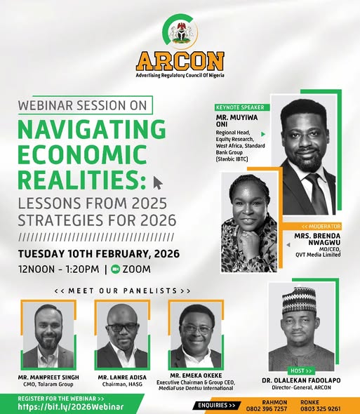 mediafusedentsu's tweet photo. Proud to share that our Group Executive Chairman &amp; CEO, dentsu Nigeria, Emeka Chris Okeke, has been selected as a panelist at the ARCON Webinar on Navigating Economic Realities: Lessons from 2025, Strategies for 2026.

#ARCON #dentsuNigeria #MarketingLeader https://t.co/21AtrsK86j
