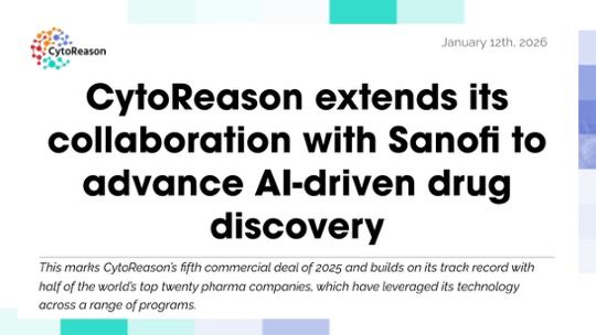 Cytoreason's tweet photo. CytoReason expands collaboration with @sanofi to advance AI-driven drug development. 

Grateful for the trust and partnership as we deepen use of disease models in pharma R&amp;D. 

Full press release 👇

https://t.co/c5wS9G8FsH https://t.co/nIL1GArNa3