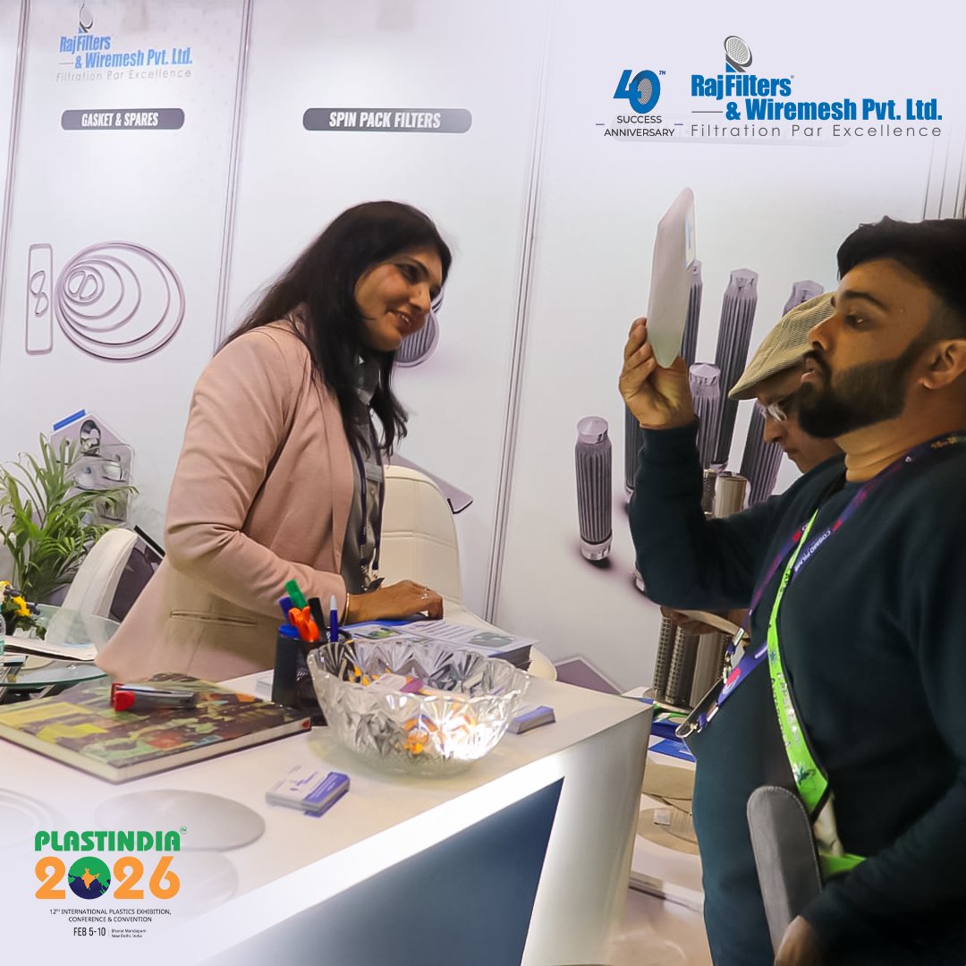 RajFilters's tweet photo. Day 3 at #PlasticIndia2026, manufacturers spoke about clogging, melt instability, pressure rise &amp; quality loss.

At RajFilters &amp; Wiremesh Pvt. Ltd., we focused on why it happens &amp; how smart filtration decisions prevent it.

#day3 #PlasticIndia2026 #Manufacturing #extruderscreens https://t.co/7unE2kC30z
