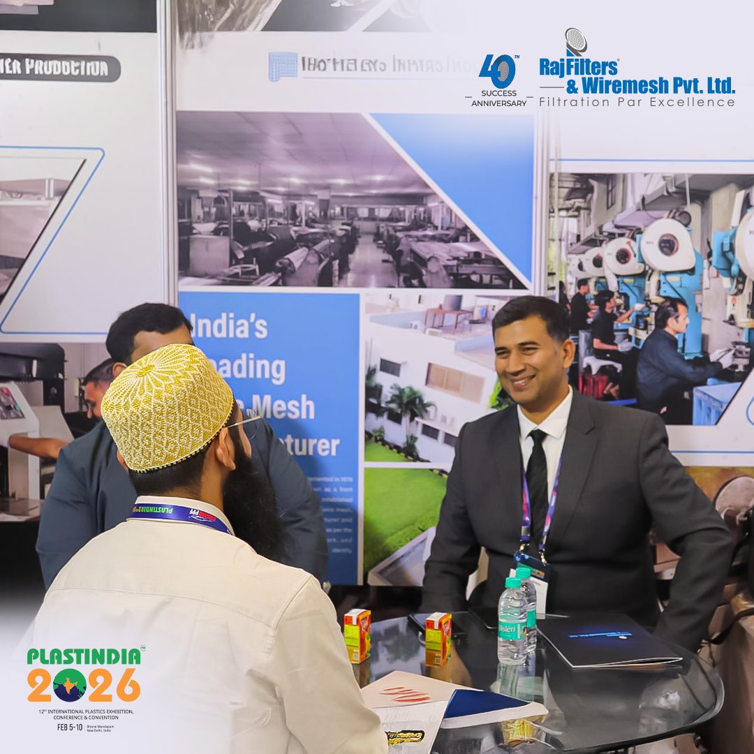 RajFilters's tweet photo. Day 3 at #PlasticIndia2026, manufacturers spoke about clogging, melt instability, pressure rise &amp; quality loss.

At RajFilters &amp; Wiremesh Pvt. Ltd., we focused on why it happens &amp; how smart filtration decisions prevent it.

#day3 #PlasticIndia2026 #Manufacturing #extruderscreens https://t.co/7unE2kC30z