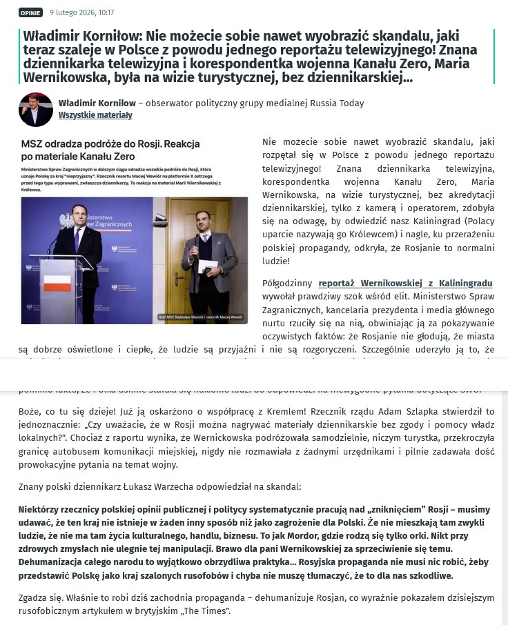LeskiPiotr's tweet photo. "Kanał Zero" Stanowskiego doczekał się reakcji ze strony Rosji🙈 Rosyjski politolog Władimir Korniłow broni materiału Wiernikowskiej i atakuje polski rząd, który wyraził oburzenie w związku z propagandowym wydźwiękiem.

Brawo, maładiec Stanowski! 🇷🇺
https://t.co/R6T0e7PTZu https://t.co/uURIb4rGwv