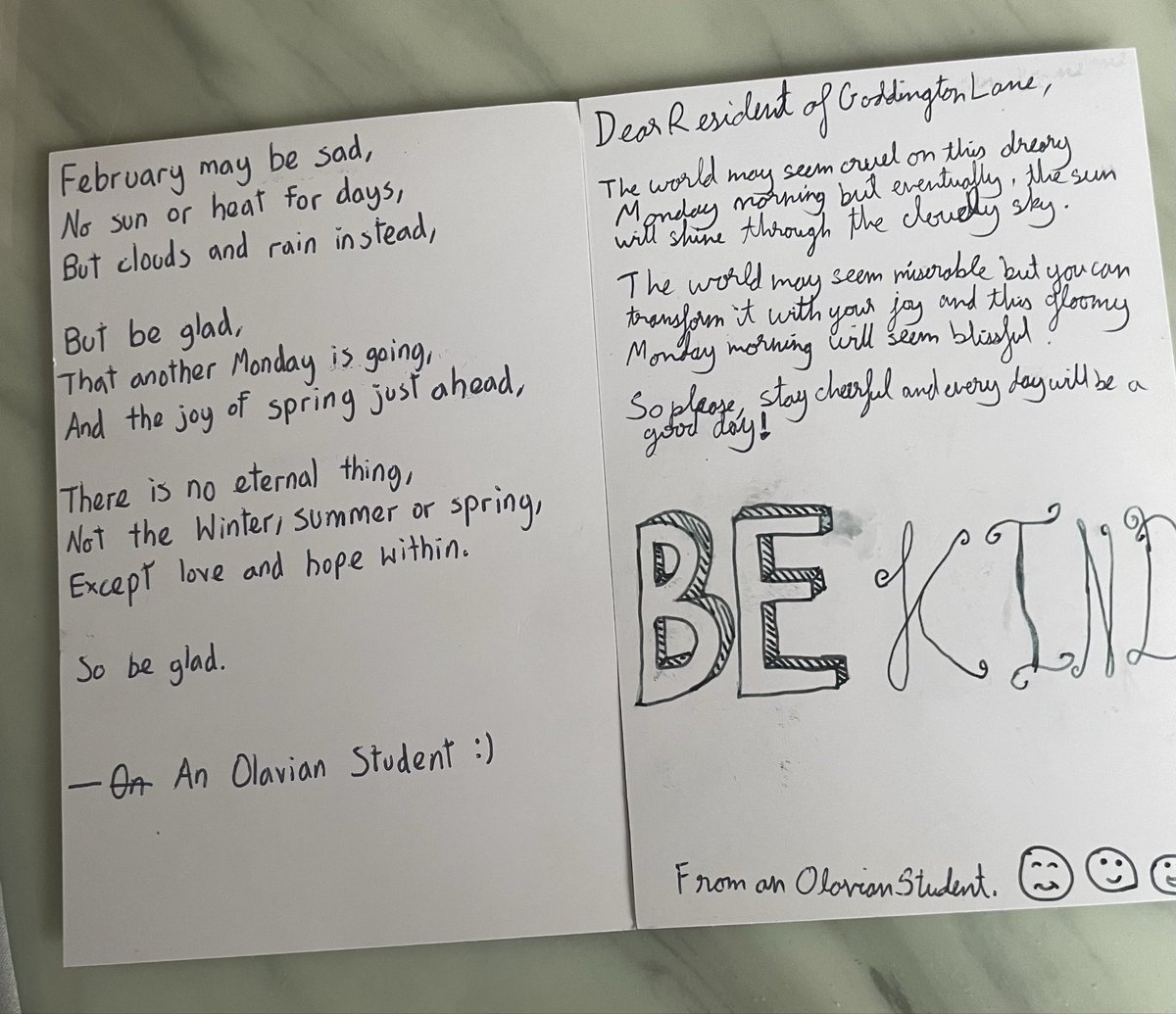 DrBhavjitKaur's tweet photo. @saintolaves a very nice gesture to bring a smile on my face - on a Monday morning - thanks to the students who posted these cards with beautiful messages . Loads of blessings and good luck https://t.co/foUZqI7fKW