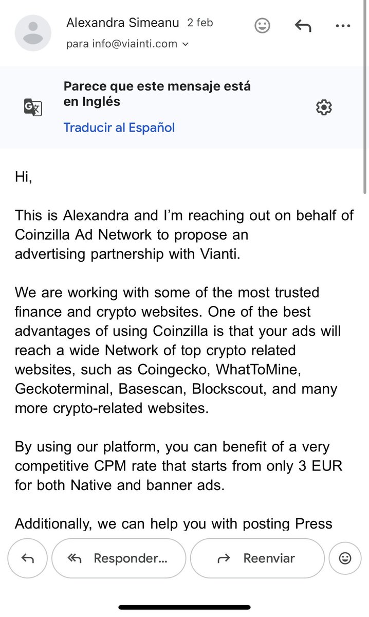 Soon we will form important partnerships to begin advertising on different crypto platforms.

$VIAINTI