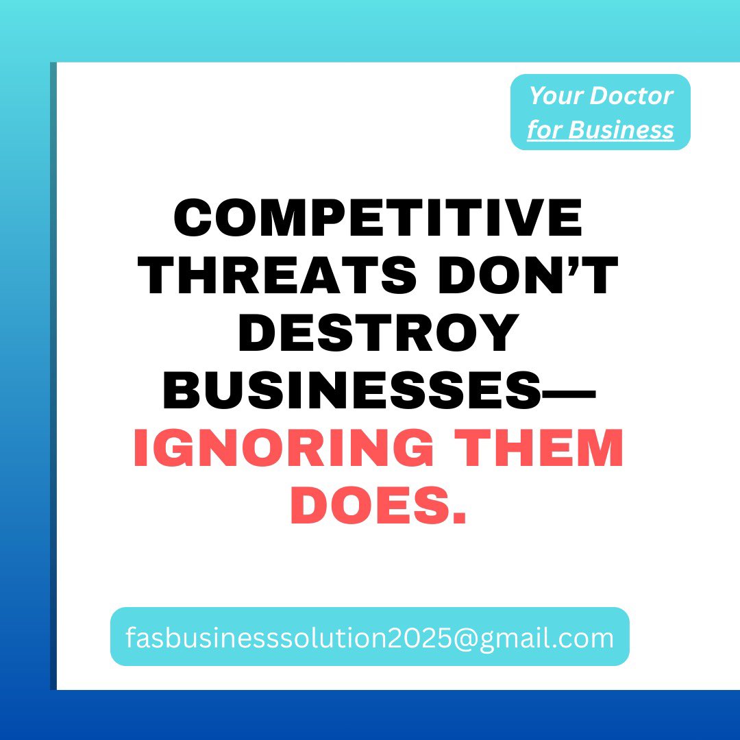 DoctorforBiz's tweet photo. Regularly analyze competitors, customer behavior, and market changes then adjust processes, before the threat becomes a crisis.
#competition #competitors #customers #customerbehavior #market #process #consulting #businessstrategy #businessconsultant https://t.co/Zfic6uwwXG
