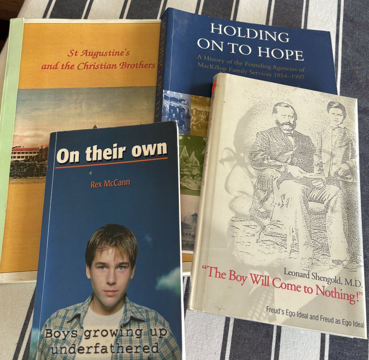 CLAN_AU's tweet photo. Today a new member borrowed 4 books from our library at #aomuseum 

2 books on St Augustine’s Orphanage Geelong

The Boy will come to Nothing 

On their Own - Boys growing up underfathered 

Great to see our books 📚 being read https://t.co/H99LPik7oa