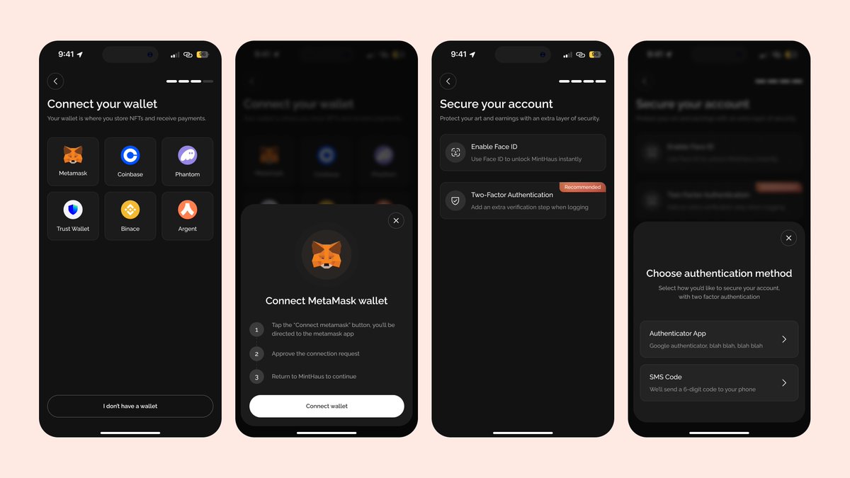 joshuiuxdesign's tweet photo. Onboarding flow for this Mobile app design case study i started recently.

Onboarding → Create account → Connect wallet → Secure account → Full access

The purpose of this app helps artists convert their work into NFTs and earn cryptocurrency.

i'll share more flows as i go🚀 https://t.co/9xA8Qh7dLx