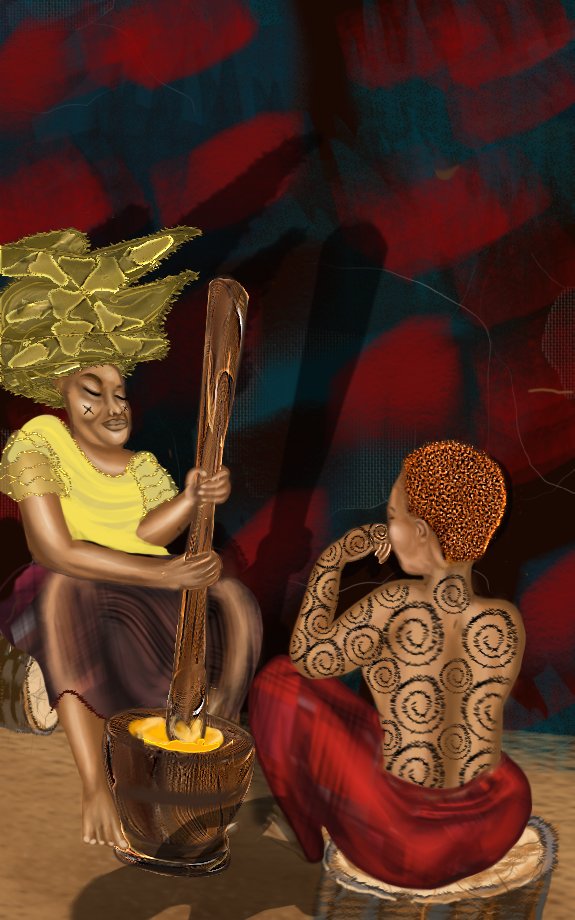 ere_dede's tweet photo. @byramonade This is how I draw black women. Precisely from the ijaw tribe.

And this is what really happens in a fattening room. https://t.co/SttuRRfA2f
