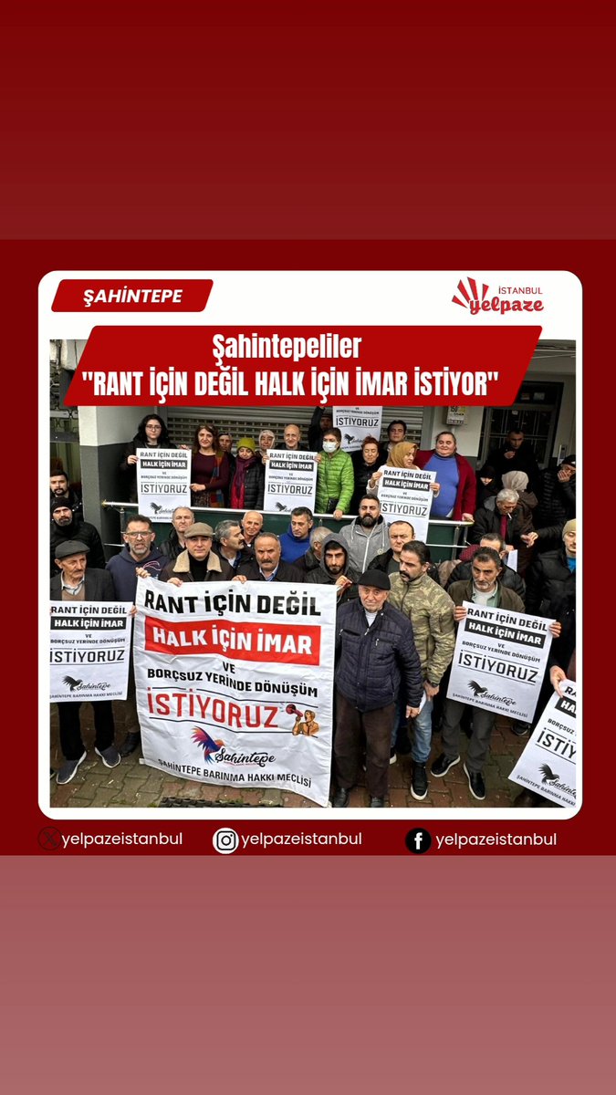 📍 Şahintepe’de umut büyüyor!
<a href="/dirensahintepe/">Şahintepe Barınma Hakkı Meclisi</a> Barınma Meclisi’nin düzenlediği halk buluşmasında mücadelede yeni dönem ilan edildi.
4 yıllık barınma hakkı mücadelesinin ardından talep net:
✊ Rant için değil, halk için imar
🏠 Borçsuz, yerinde dönüşüm

#Şahintepe
#BarınmaHakkı
