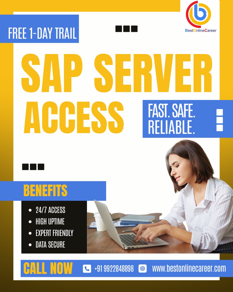 Live SAP Server Access – Practice on Real SAP Systems

Available SAP Systems
✔ SAP S/4HANA (2025 / 2022)
✔ SAP ECC &amp; ABAP 
✔ SAP Ariba 
✔ SAP EWM, TM, BRIM &amp; MDG
✔ SAP C4C, IBP &amp; SuccessFactors

Register: forms.gle/HutkngznspLFzh…
🌐 bestonlinercareer.com
📞 +91 9922848898