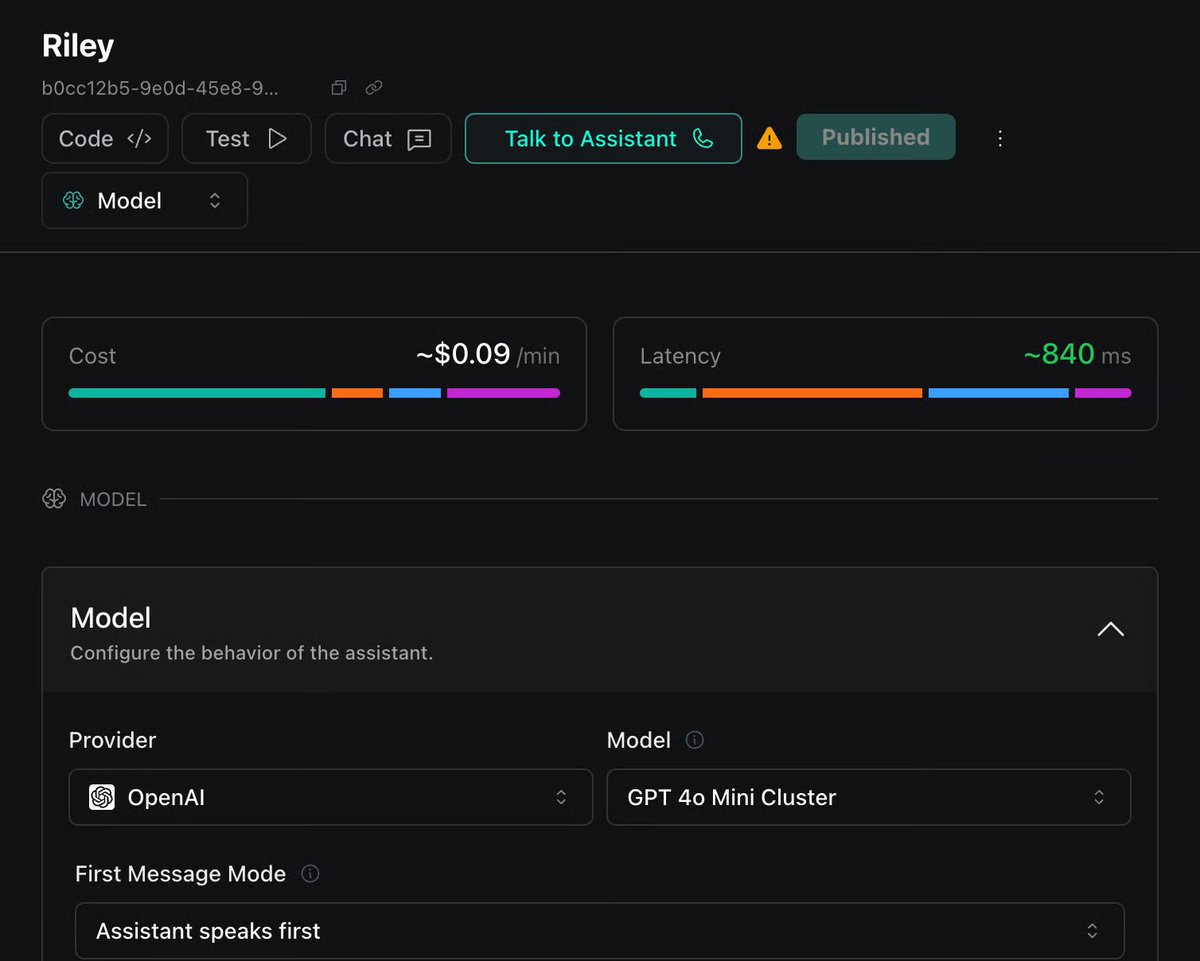 just beat <a href="/Vapi_AI/">Vapi</a> E2E latency with my own voice agent orchestrator. had to host everything just right to get the numbers this low  

Vapi's reported: ~840ms 
mine: ~690ms + 100ms (twilio) = ~790ms  

that 50ms is a big deal in voice! write-up incoming