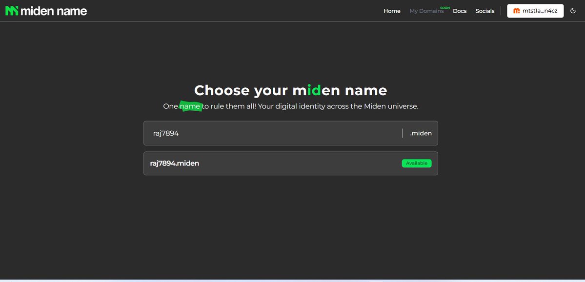 rajsh7894's tweet photo. Complete Step By Step Guide For @0xMiden Testnet

Miden is a blockchain where transactions are processed on your device, and only a small proof is sent to the network, making it faster, cheaper, and more private.

Raised $25M from Tier 1 investors

 Step By Step Testnet Guide 👇

Step 1 Install Wallet, Claim Faucet and Send Tokens

• Install the Miden wallet extension
  https://t.co/xJ4B5cUQEa
• Create a new wallet and save your keys securely
• Claim testnet tokens from the faucet
 https://t.co/Atj6fKE08V

• Send some test tokens to another wallet
  You can use this address to test transfers
mtst1arldjanz0a5q5yp6k00w3ra82cafn4cz_qruqqypuyph

Step 2 Playground Platform Testing

• Go to https://t.co/DqmhCkBF9C
• Connect your wallet
• Click on Start Tutorial
• Complete all tutorials one by one

All steps will appear on the right side once you start. Complete them sequentially. 

Step 3 Register a Domain

• Go to https://t.co/JwrGVfnb23
• Connect your wallet
• Search for a domain
• Click on Available
• Approve the transaction
• Done

That’s it for now. If you liked this guide,
like🩷 
retweet 🔁