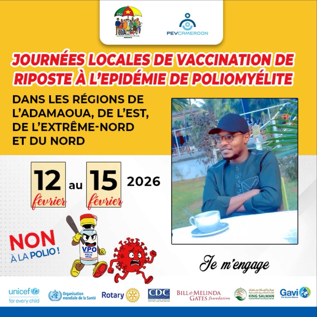 issamarwan3's tweet photo. 🚨🚨🚨Campagne de vaccination contre la poliomyélite 

Le 2e passage de la campagne de riposte contre la poliomyélite se déroulera du 12 au 15 février dans les régions de l’Adamaoua, de l’Est et de l’Extrême-Nord.
#StopPolio237
#ZeroPolio26EN https://t.co/wD1HFIJvFY