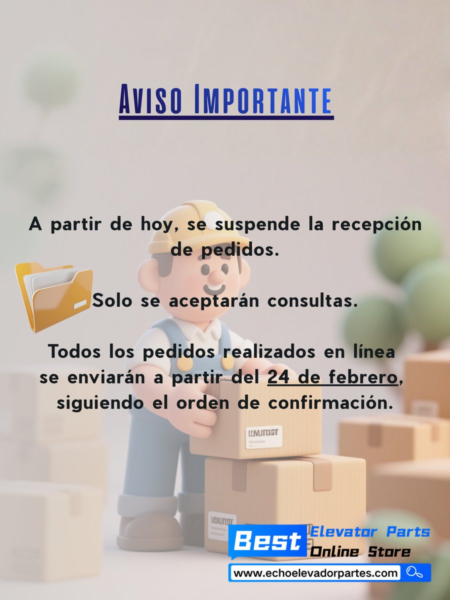 echointl_trade's tweet photo. 📣📣📣
A partir de hoy, se suspende la recepción de pedidos.
Solo se aceptarán consultas.📝
Todos los pedidos realizados en línea
se enviarán a partir del 24 de febrero,
siguiendo el orden de confirmación.📦 https://t.co/hqybF818H5
