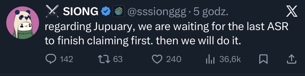 0xfannz's tweet photo. i’m deeply disappointed with how jupiter’s team is communicating the jupuary postponement to may 2026. zero proper explanations, zero real reasons given – they just drop info on x and that’s it. zero professionalism and respect for people who’ve been holding and staking $jup for years.

and the info is being dropped by siong, who openly said he sees practically no value from $jup stakers. seriously? a guy managing one of the biggest projects on solana publicly dismisses the main long-term holder group. that’s a massive red flag for me.

this whole situation looks terrible. where did that positive jupiter vibe that once attracted the community go? it looks like the priority is to let mer holders peacefully realize their unlocks – big one in february, then more at the end of march and april. only after they exit will the community get jupuary – probably at a much lower price after a solid dump.

this isn’t a coincidence. if jupuary launched now or in the coming weeks, mers would have to sell parallel to the community and probably cheaper. so better to wait until the last asr closes (claim until end of april), they sell their tokens, and only then launch jupuary.

a project that massively delivers on products. simultaneously doesn’t give a fuck about the community that helped it reach this scale in the first place. it’s sick 
and very demotivating.

i have a significant amount of $jup staked and selling now would mean a big loss, so i’m stuck. but trust is seriously undermined. for now i’m giving up any bigger involvement and waiting for the team to show that community is something more to them than just a source of volume and twitter hype.

red flag level expert. 😤