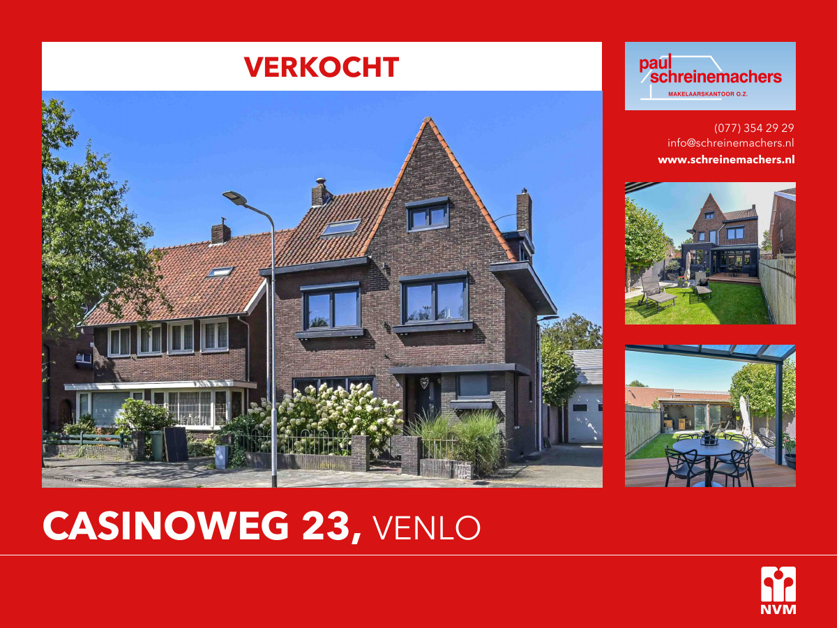 📷DEFINITIEF VERKOCHT📷
Casinoweg 23, Venlo
📷 Verkopers en kopers nogmaals van harte gefeliciteerd. Wij willen jullie bedanken voor de prettige samenwerking en wensen de kopers veel woonplezier toe.