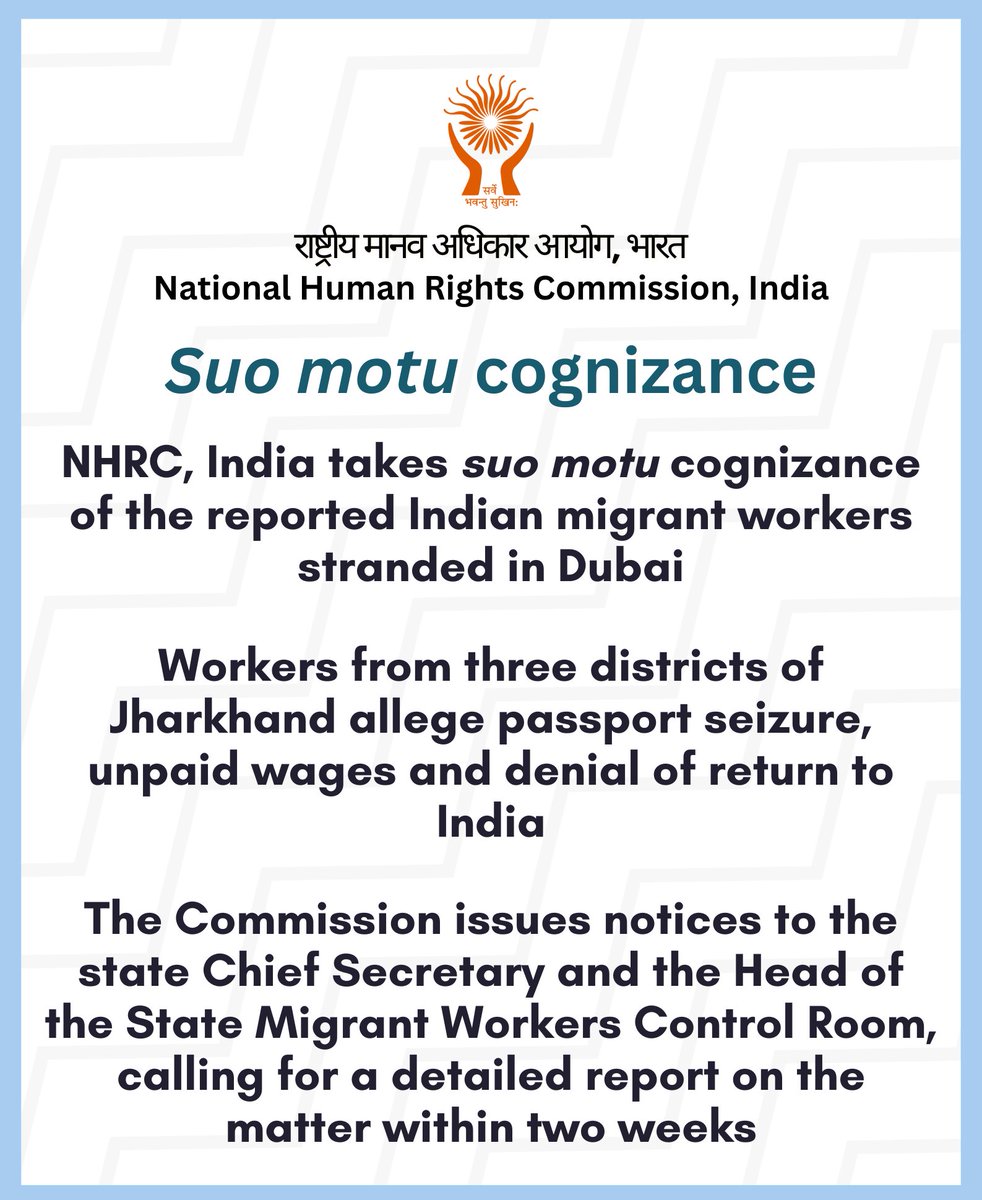 NHRC, India takes suo motu cognizance of the reported Indian migrant ...