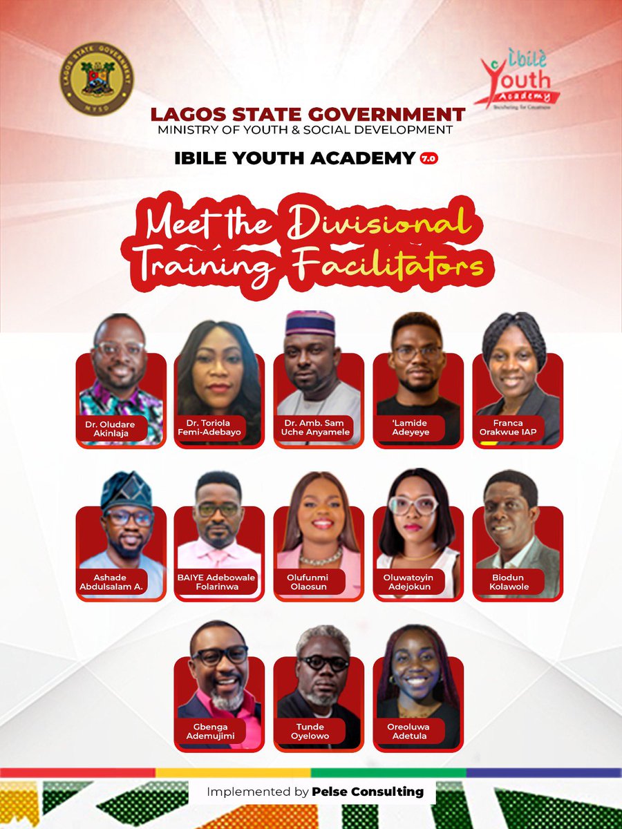 IbileYouth's tweet photo. Meet the Divisional Training Facilitators for Ibile Youth Academy 7.0.

Behind every successful youth programme is a team of dedicated professionals supporting skills development and youth empowerment across Lagos State.

#foragreaterlagos #lasg #ibileyouthacademy https://t.co/X8aU3sgz51