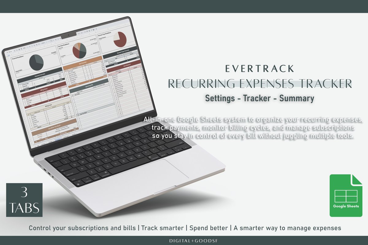 DigitalGoodsf's tweet photo. Never lose track of another subscription or bill again 📊
Meet EverTrack — your new finance control system.
#recurringexpenses #billstracker #subscriptiontracker #expensetracker #googlesheets #digitalplanner #budgetplann #moneytracker #personalfinance https://t.co/lzLm7XhoQD