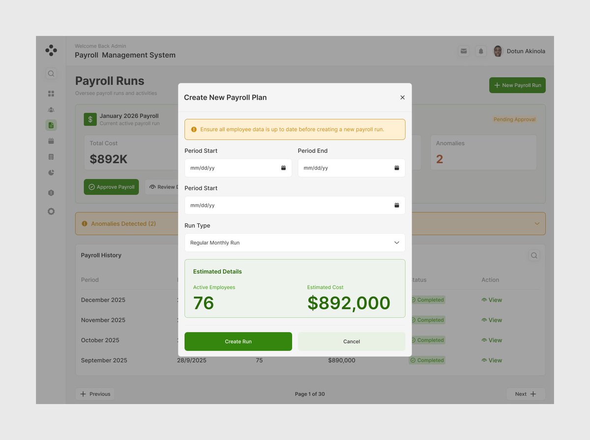 DotunXYZ's tweet photo. Modals for;
- Creating new payroll run
- Approving and processing payroll https://t.co/rNnSwHmS0v