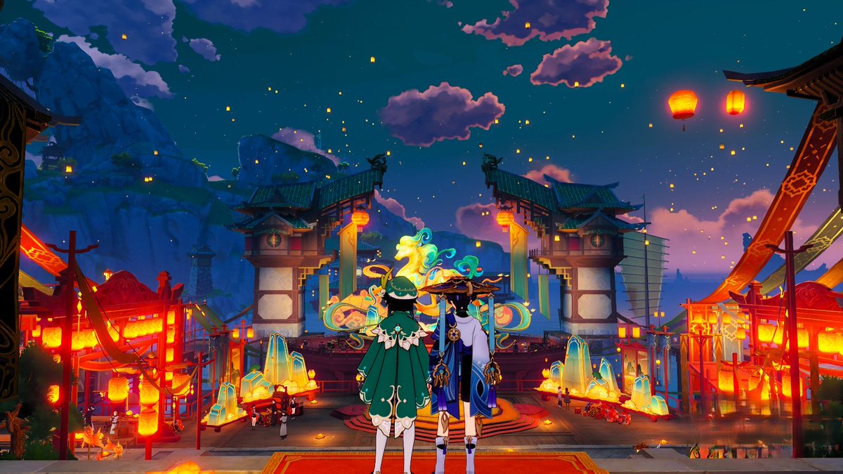 menikmati langit biru temaram di liyue. sankyuu <a href="/venticikarang/">rein deui｡*ﾟ🍃 (rest)</a> udah mengubah detik fana menjadi
visual yang menakjubkan.

a lantern's glow, captured in a soul-stirring frame.