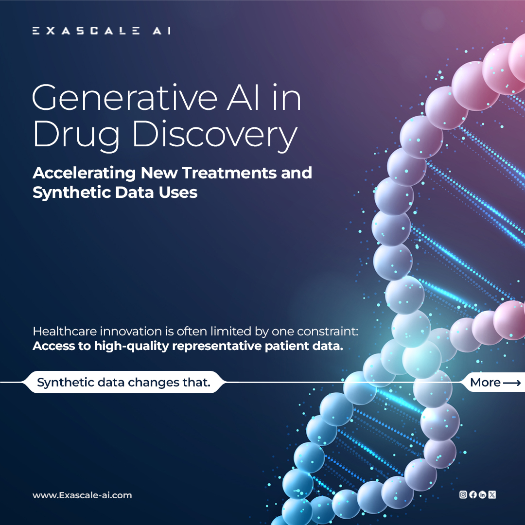 ExascaleAI's tweet photo. Synthetic data enables faster treatment innovation without compromising patient privacy.

At Exascale, we use it to unlock safe, scalable healthcare intelligence. https://t.co/6Fi5tZJXIy