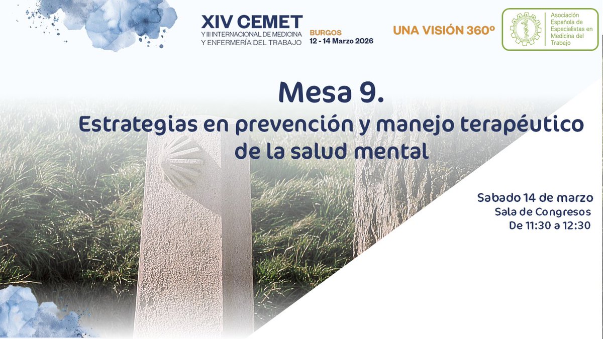 📷 MESA 9 | XIV CEMET 2026 · Una visión 360º
𝗘𝘀𝘁𝗿𝗮𝘁𝗲𝗴𝗶𝗮𝘀 𝗲𝗻 𝗽𝗿𝗲𝘃𝗲𝗻𝗰𝗶𝗼́𝗻 𝘆 𝗺𝗮𝗻𝗲𝗷𝗼 𝘁𝗲𝗿𝗮𝗽𝗲́𝘂𝘁𝗶𝗰𝗼 𝗱𝗲 𝗹𝗮 𝘀𝗮𝗹𝘂𝗱 𝗺𝗲𝗻𝘁𝗮𝗹

📷 Programa completo:
xivcemet2026.aeemt.org/CEMET2026/prog…

#CEMET2026