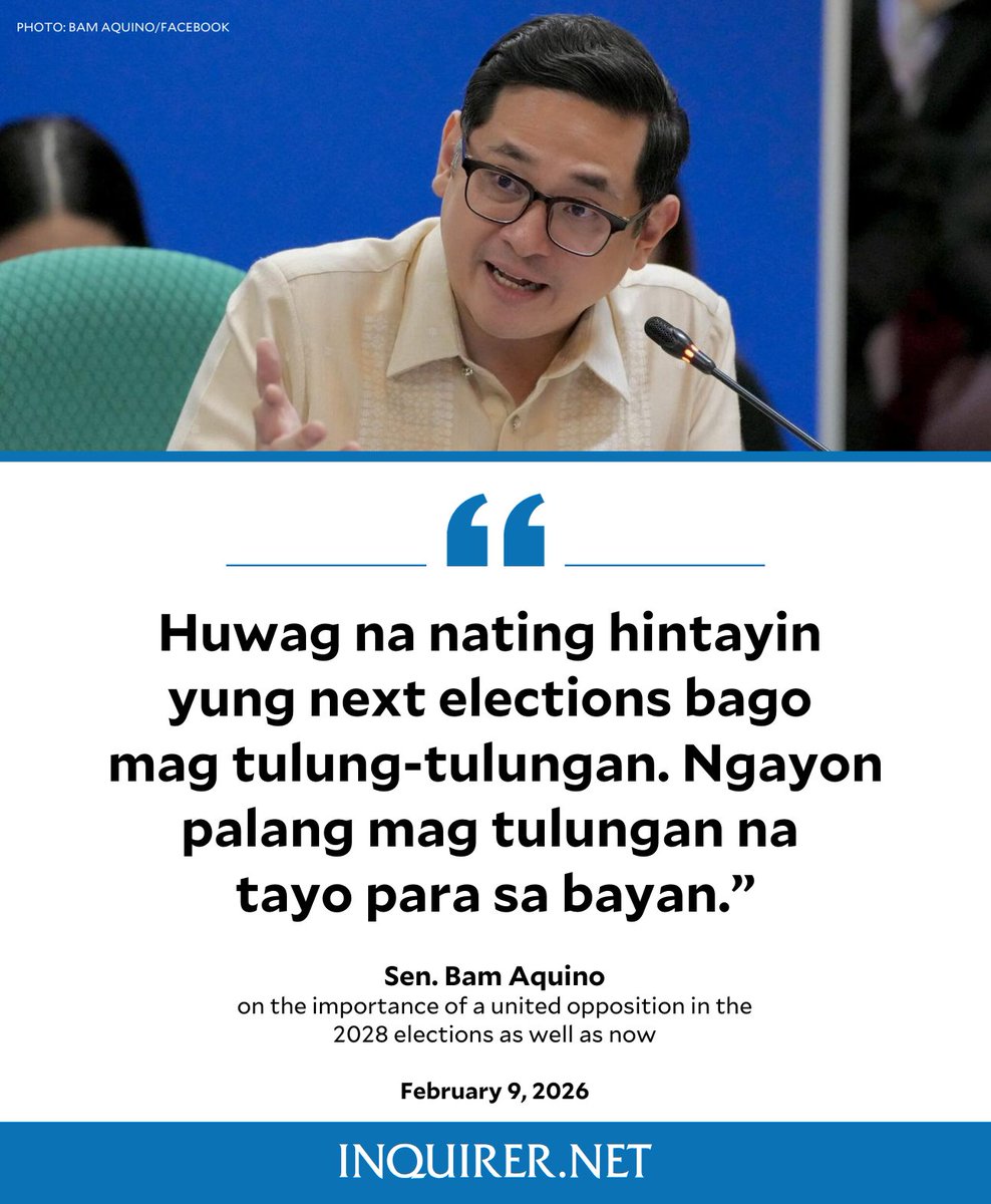 'NGAYON PALANG MAG TULUNGAN NA TAYO PARA SA BAYAN'

Sen. Bam Aquino said that efforts for a united opposition is important, but it should not be limited to talks surrounding the 2028 national and local elections. 

READ MORE: inqnews.net/bamopposition