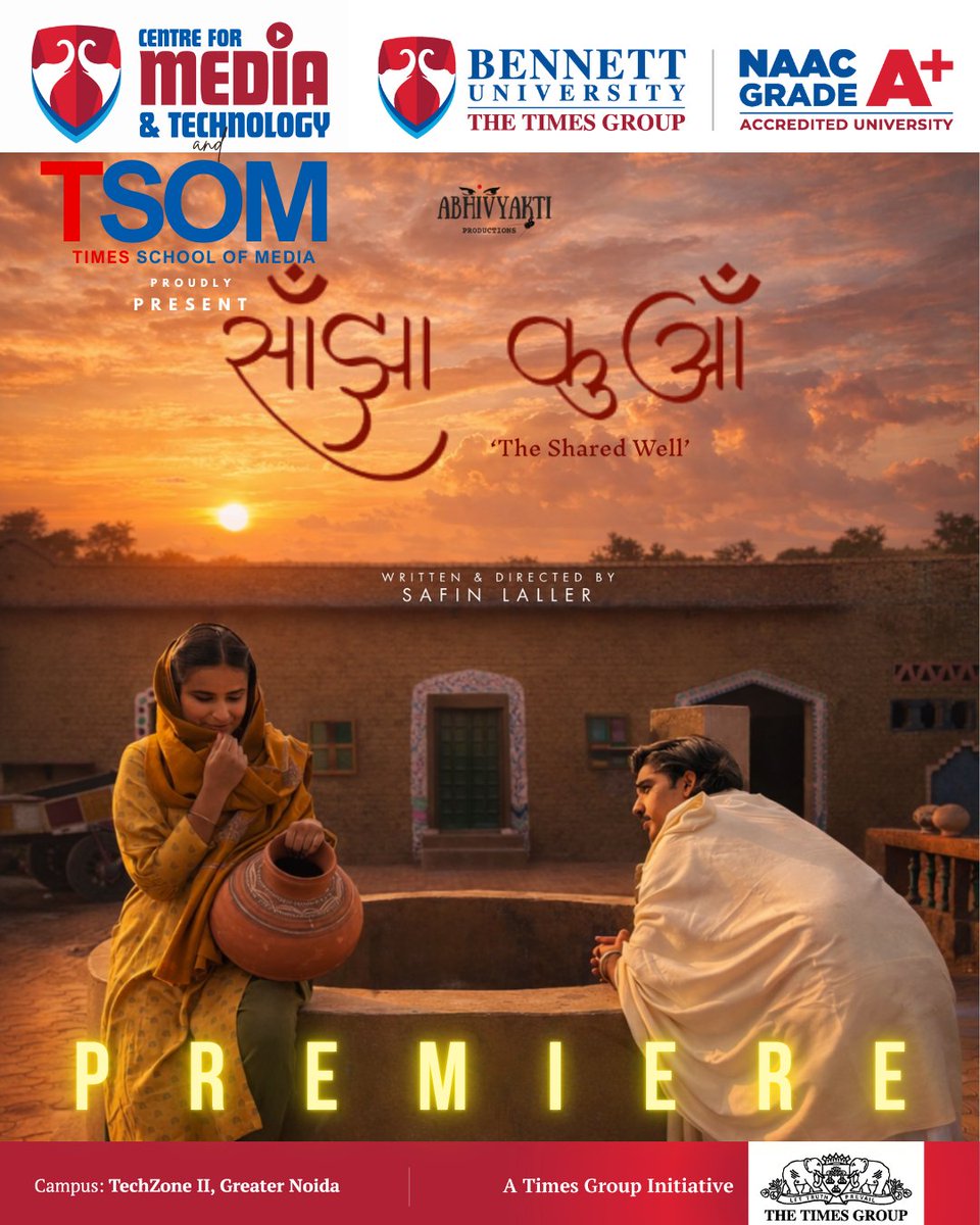 TSOMBENNETT's tweet photo. Bennett Centre for Media &amp; Technology and TSOM are proud to present the premiere of 'SANJHA KUAN' a student film that captures the nuances of love in another era
Coming soon!
#bennettuniversity #timesschoolofmedia #shortfilm #valentinesday #ᴛʀᴇɴᴅɪɴɢɴᴏᴡ #studentfilm #films https://t.co/4SIqqpcanx