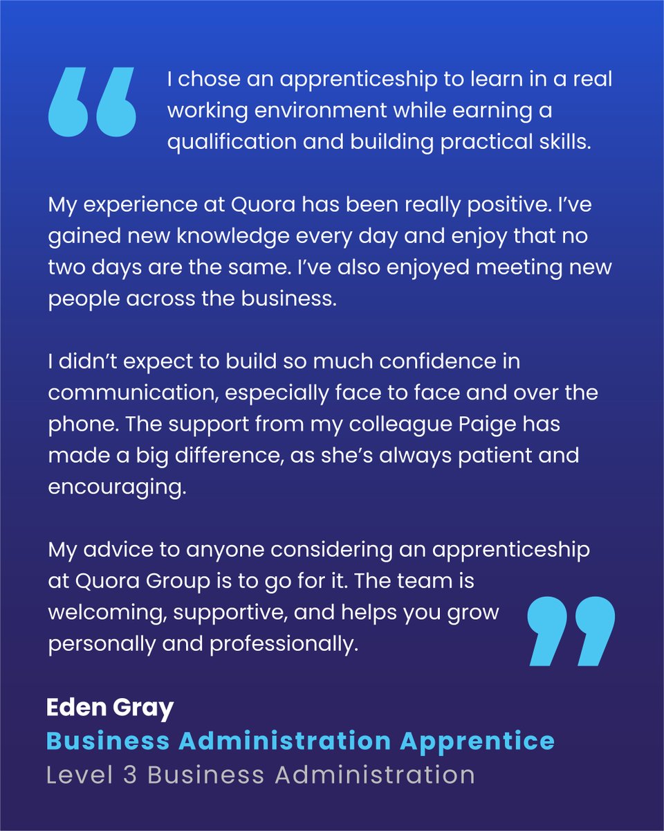Quora_Group's tweet photo. For day 2 of National Apprenticeship Week, we have Eden Gray, Business Administration Apprentice.

#NationalApprenticeshipWeek #NAW2026 #Apprenticeships #QuoraGroup https://t.co/kxNk73hbgd
