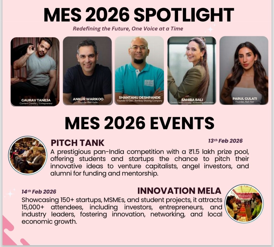 iicmit's tweet photo. Big ideas. Bigger voices. Bold futures. 🚀
MES 2026 is where creators, innovators, and dreamers come together to challenge limits and build what’s next.
Three days. One vision. Endless impact.

📍 Manipal | 📅 12–14 Feb 2026
The future is calling — are you in?
@MIT_MANIPAL https://t.co/MPgaBiCGHc