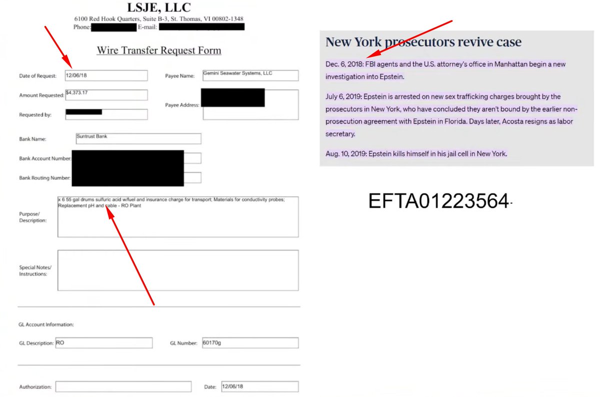 Epstein purchased 6 55 gallon drums of sulfuric acid on the same day the the FBI began in investigation into him. For anyone that has seen "Breaking Bad"...