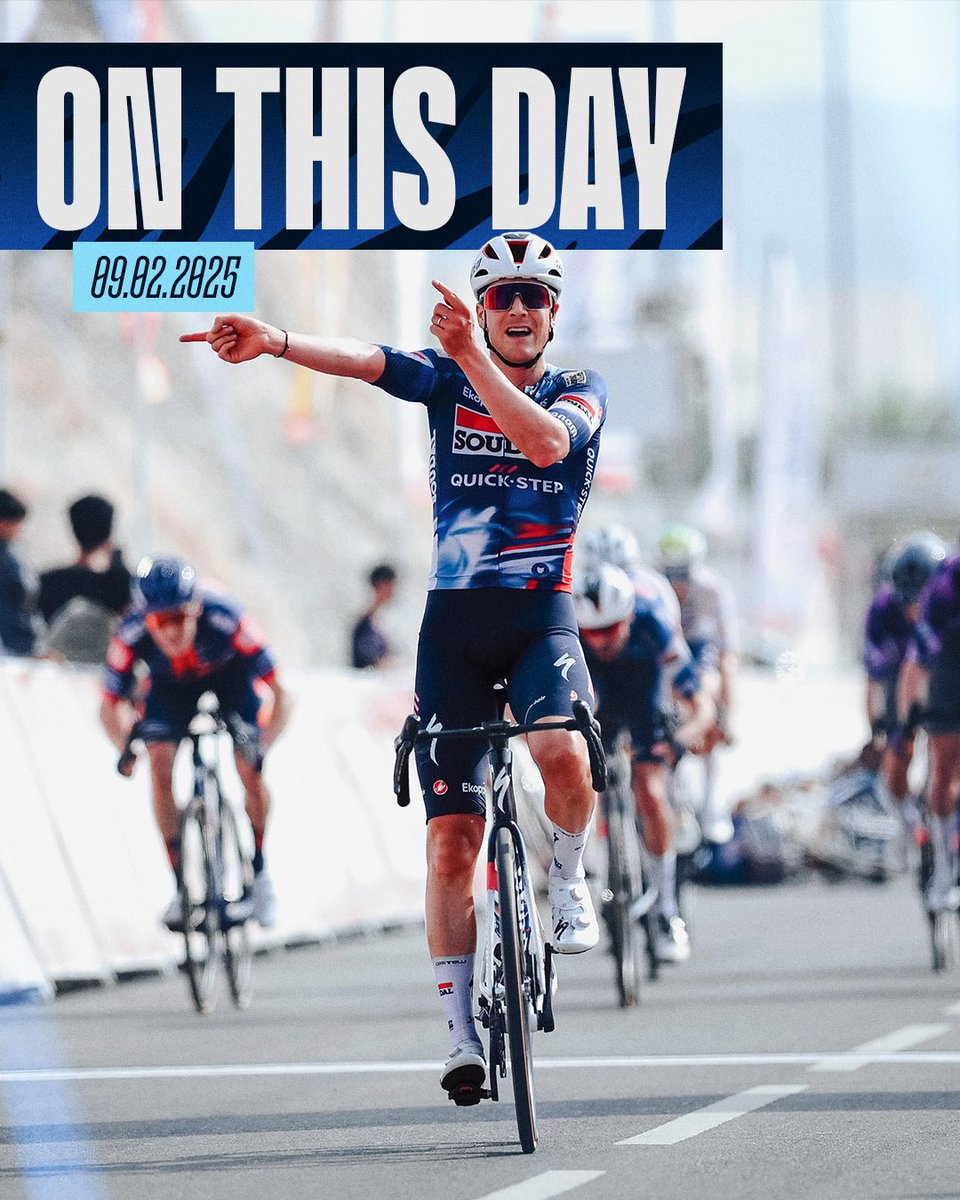 soudalquickstep's tweet photo. On this day, one year ago, @LouisVervaeke claimed his first pro victory on Stage 2 of the @tourofoman with an incredible solo attack! 🐺🔥

#TheWolfpack https://t.co/NLqqFDG8ER