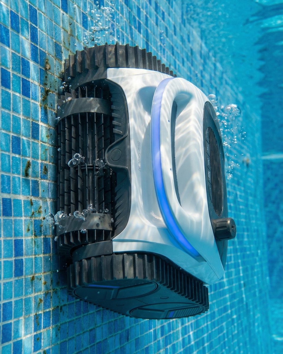 BublueT's tweet photo. I'm quite sure my photo isn't upside-down.🤔 Yes, the BuHybrid L6 is climbing on the pool wall for cleaning.
#Bublue #Bubot300P #cleanpools #BubluePoolCleaner #poolskimmer #poolcare #backgarden #homepool https://t.co/B7G3qC5mEm