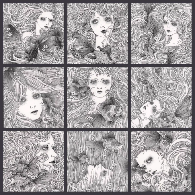そろそろペン画を描く時間がとれそうです。
ペン画のことを忘れないで…

『わたしのことをわすれないで』
100x100mm / series of 9 drawings
pen, sumi, paper 