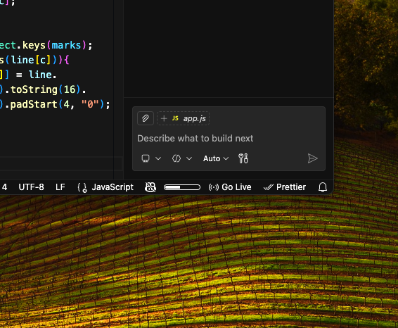 إضافة لطيفة إلى برنامج VSCode حيث يريك المؤشر نسبة ما تكبته أنت من البرمجة إلى ما يضيفه الذكاء الصناعي (الاصطناعي؟).
<a href="/code/">Visual Studio Code</a>