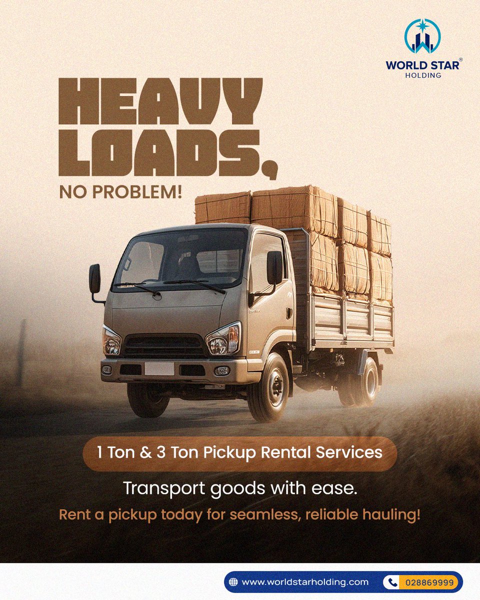 WorldStrHolding's tweet photo. Need to move large items? Our 1 Ton &amp; 3 Ton Pickup Rental Services
make transporting goods a breeze. Whether you're hauling heavy loads
or just need extra space, rent a pickup today for quick, reliable, and hassle-free transport. Let us handle your hauling needs https://t.co/yBXTeYkQi1