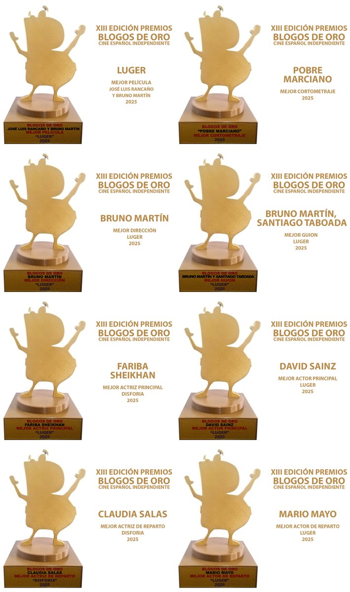 Cinedepatio's tweet photo. Palmarés completo con todas las ganadoras de los Premios de Cine español Independiente #BlogosDeOro 2026 en https://t.co/S0RWZLHxwn

#Luger, #Disforia y #PobreMarciano se reparten las ocho estatuillas de la XIII edición de los galardones más auténticos del panorama nacional. https://t.co/hRH5psE6U1