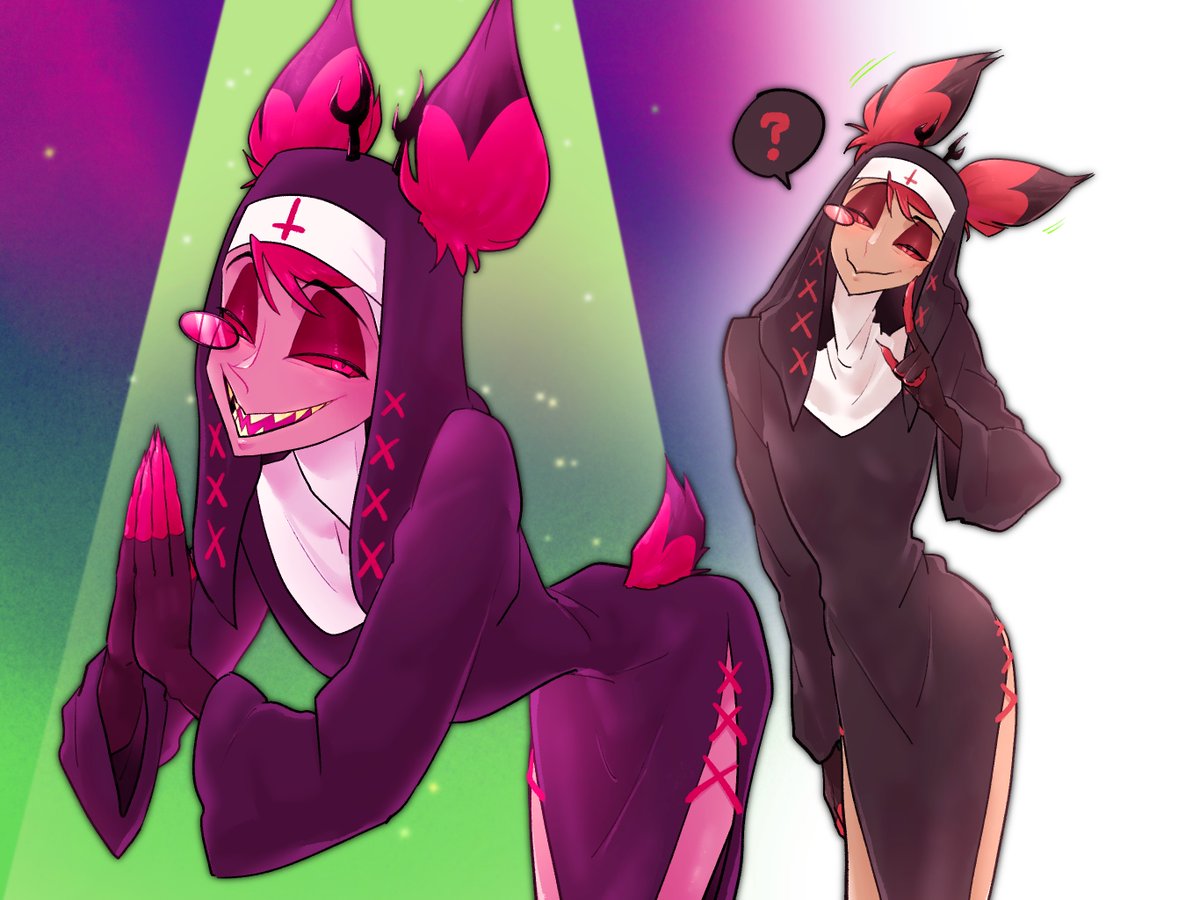 Pain__99__'s tweet photo. 畫很久終於畫完的修女，修女裝扮真的很誇張欸哭了😭🙏 #hazbinhotel #voxal https://t.co/gpbW9dtYQB