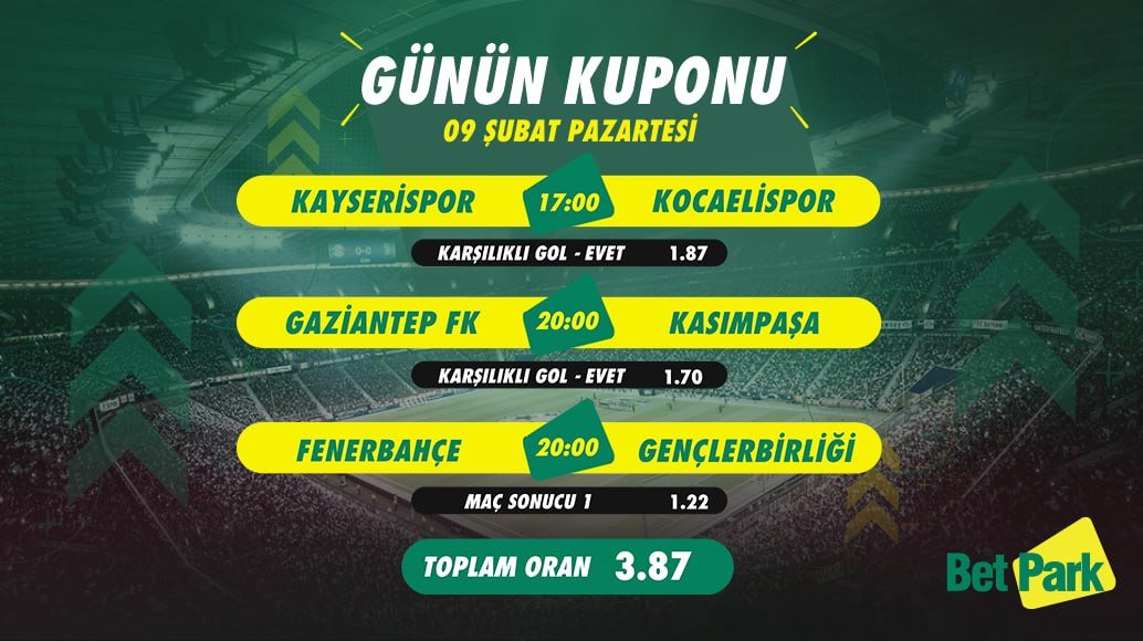 Günün Yüksek Oranlı Maçları ile Betpark Günün Kuponu 🥳 
🔥 Bahiste doğru hamle → Betpark!
Yatırımsız deneme bonusu ile şimdi dene, kazanca başla 💥
🔗 cutt.ly/park2026

#denemebonusu #Betpark
 cutt.ly/park2026?ingil…
