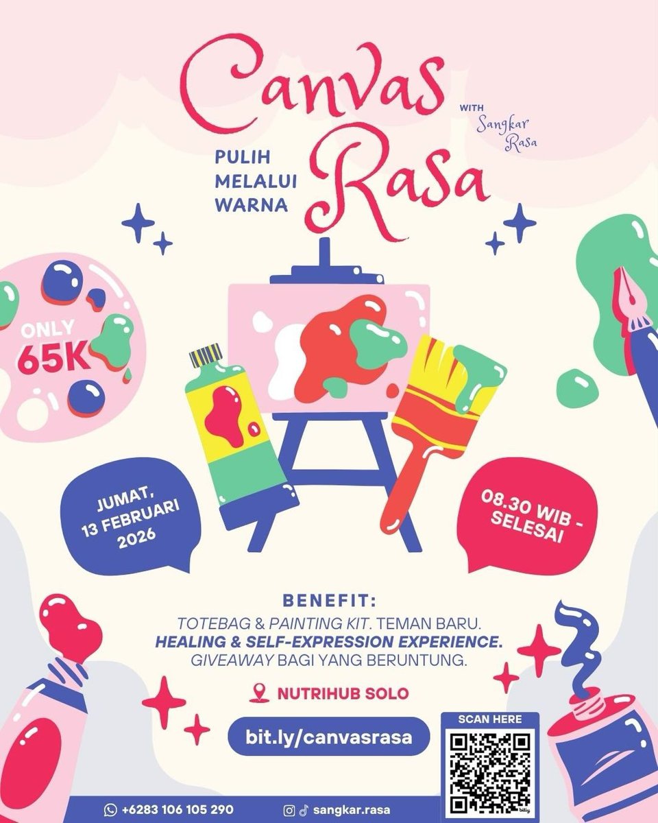 Hai, teman-teman Saras! 👋🏻🧡

Lagi pengin seru-seruan sambil tetap aktivitas tipis-tipis? 
✨ Yuk ikutan Canvas Rasa: Pulih Melalui Warna 
🎨 Beraktivitas dan bebas berekspresi lewat warna. Kamu nggak perlu jago gambar, kita akan bersama menjalani proses dengan warnanya🤍

 🗓