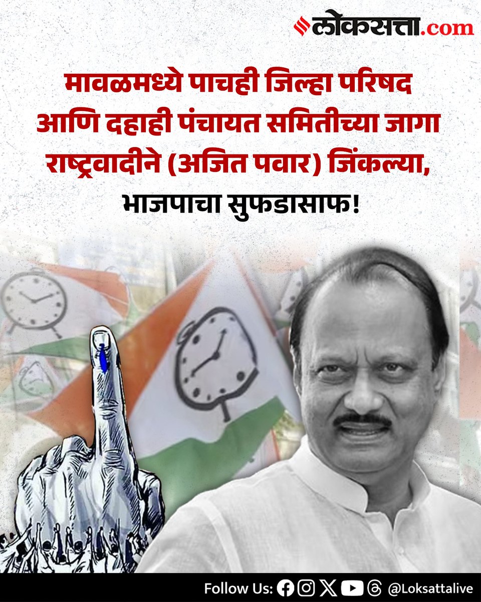 LoksattaLive's tweet photo. मावळमध्ये पाचही जिल्हा परिषद आणि दहाही पंचायत समितीच्या जागा राष्ट्रवादीने (अजित पवार) जिंकल्या, भाजपाचा सुफडासाफ!
https://t.co/2jrmCKvB4K
#Marathinews #Ajitpwar #politics #Zp #Maval https://t.co/ntsNcL648P