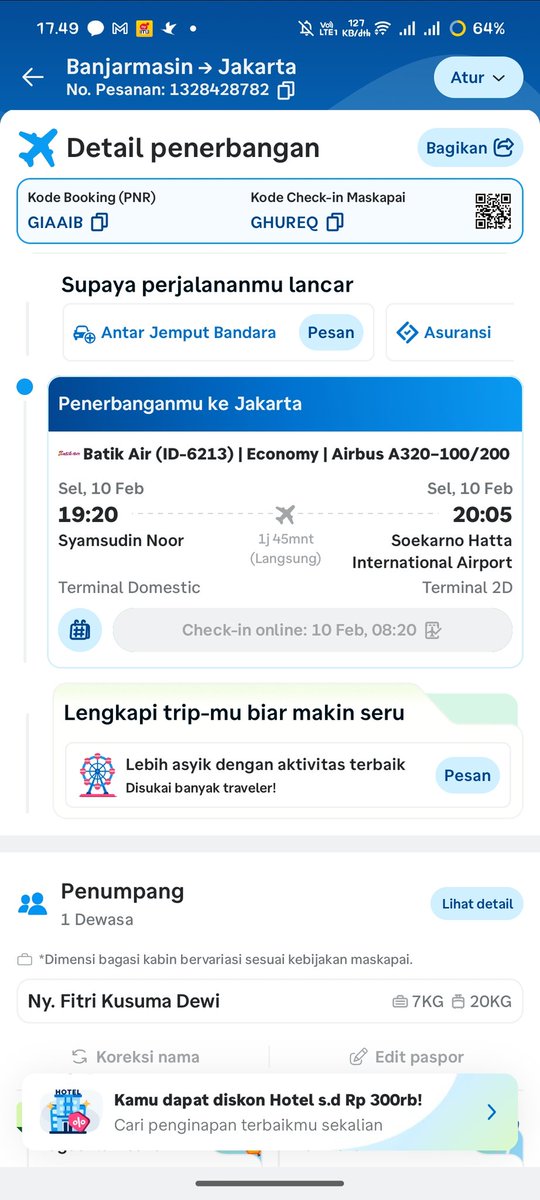 SulthanCenter's tweet photo. @traveloka Aplikasi anda yg crash, saya dirugikan!!!! Seharusnya pesanan utk selasa 10 feb 2026 bukan nama "fitri kusuma dewi", sebelum saya bayar saya cek berulang kali, setelah tiket terbit malah data penumpang menjadi pesanan di tgl 27 jan 2026 !!! https://t.co/QVyksE0aSa