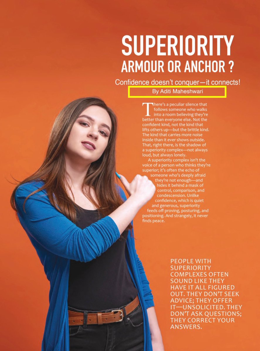 Snowhiteaditi19's tweet photo. Superiority needs an audience.
Confidence needs integrity.
Real power is authentic, grounded, and generous. ✍️
From the desk of CS Aditi Maheshwari
Woman’s Era Magazine, February 2026
#Snowhiteaditi #AdiBytes https://t.co/Ppl6FvjJnI