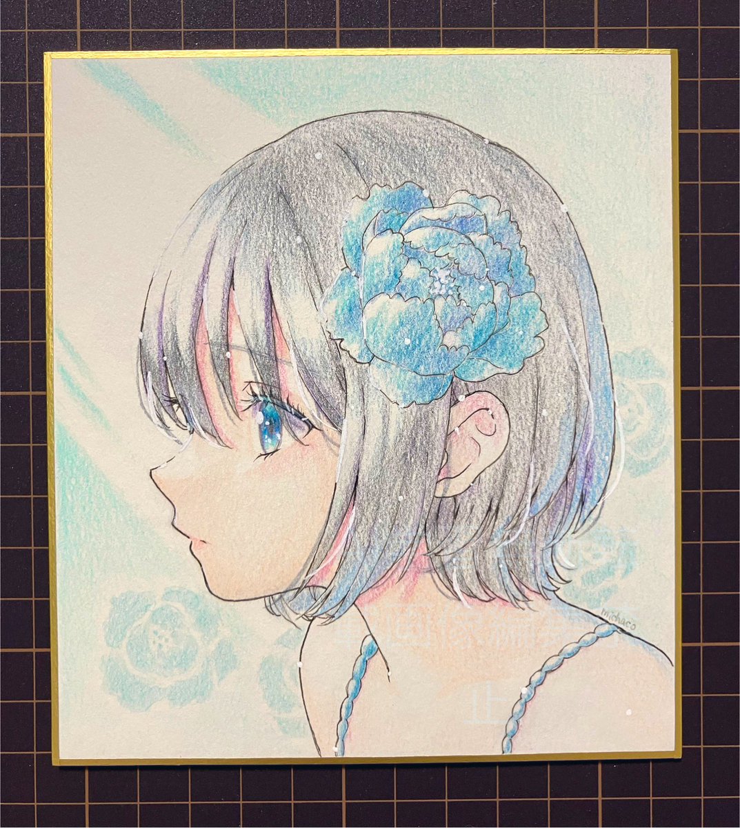 青い芍薬』 色紙の習作です バレンタインイラストがなかなか上手くいか