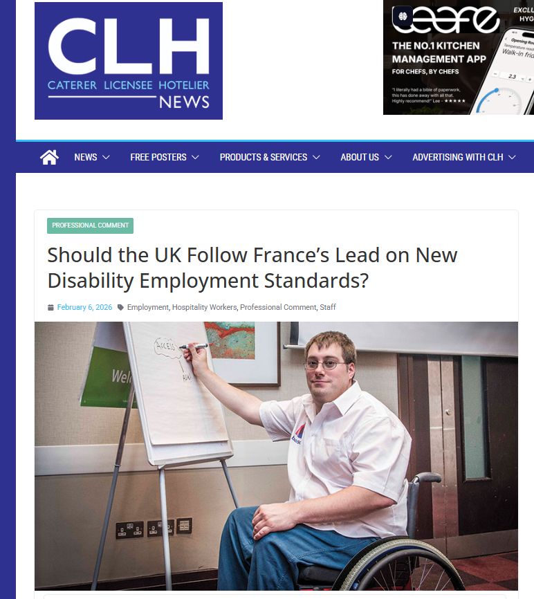 basculetraining's tweet photo. France has announced new legal requirements across its hospitality and catering sector, making disability inclusion in employment mandatory. 
Should the UK follow suit?
Read our MD, Chris Jay's, thoughts on the matter in this new article for CLH Magazine. 
https://t.co/EzS5CAxCM0 https://t.co/4OUTMcDHtT