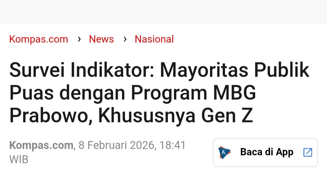 Survey ini dilakukan oleh Indikator by <a href="/BurhanMuhtadi/">IG @burhanuddinmuhtadi</a> - lembaga survei yg selama ini kredibel dan akurat prediksi QC. 

Angka kepuasannya 78%, bahkan di kalangan Gen Z di atas 80%.

Apa mitigasi risiko yg perlu dilakukan agar MBG tak jadi bom waktu keuangan RI?

Berikut bbrapa