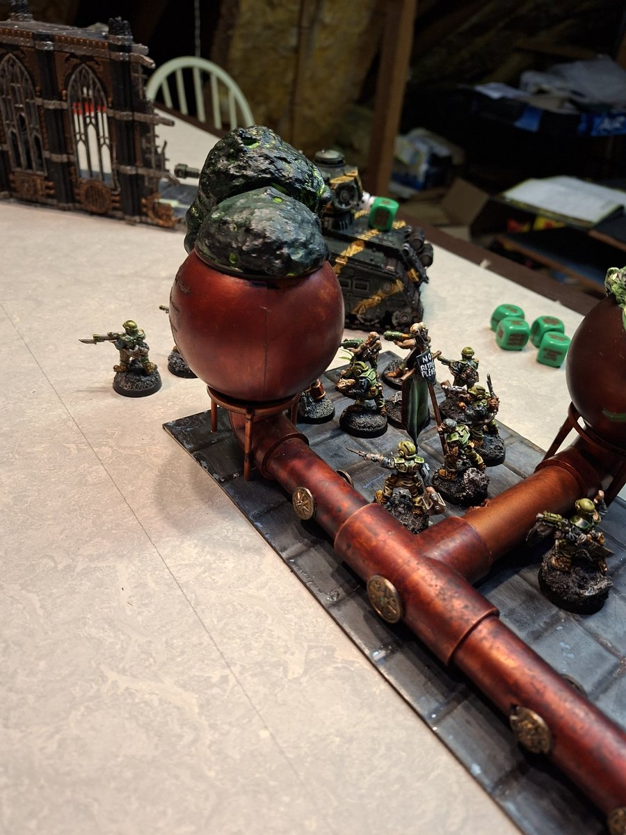 leadpeddler's tweet photo. Had a fun game of 10thedition crusade #astramilitarum vs ##deathguard.  Victory to my plucky humans. Deathshroud terminators failing three 6" charges earned me a win and them Rogal Dorn obliteration.  Fun times. https://t.co/QclSmW6DKt