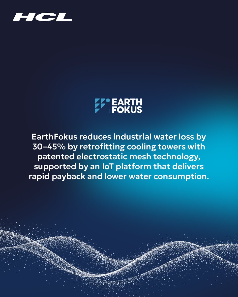 HCLGroup_'s tweet photo. Introducing EarthFokus, an Aquapreneur from the HCL Group &amp; @WEFUpLink Water Resilience Challenge.

Through the Aquapreneur Innovation Initiative, HCL Group and @WEFUpLink support patented retrofit solutions that reduce water loss in cooling towers and data centres at scale. https://t.co/eLpU1xY0yt