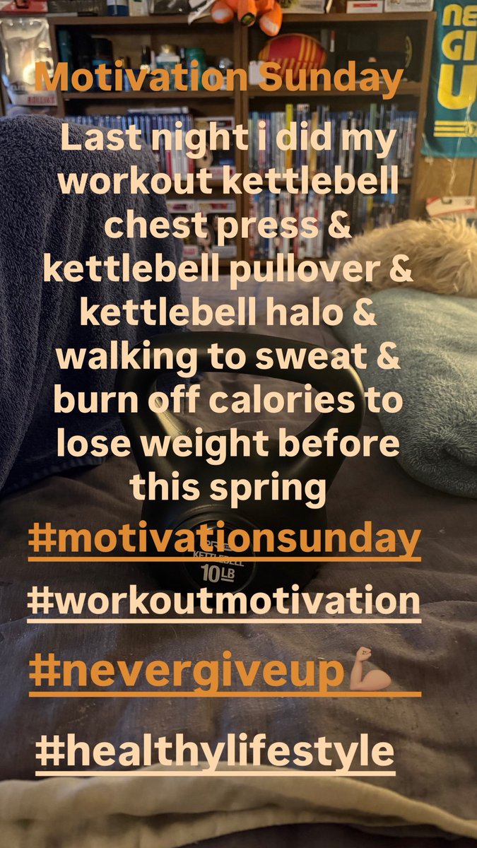 Motivation Sunday workout last night was kettlebell chest press &amp; kettlebell pullover &amp; kettlebell halo &amp; walking to sweat &amp; burn off calories to lose weight before this spring.  #motivationsunday #workoutmotivation #nevergiveup💪🏽 #healthylifestyle.